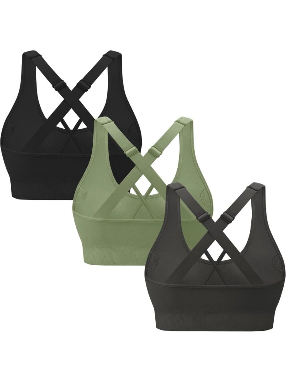 3-Pack High Impact Criss-Cross Sports Bras for Women - Padded Seamless Yoga